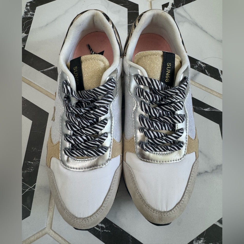 Sun 68 Women's White and Beige Sneakers